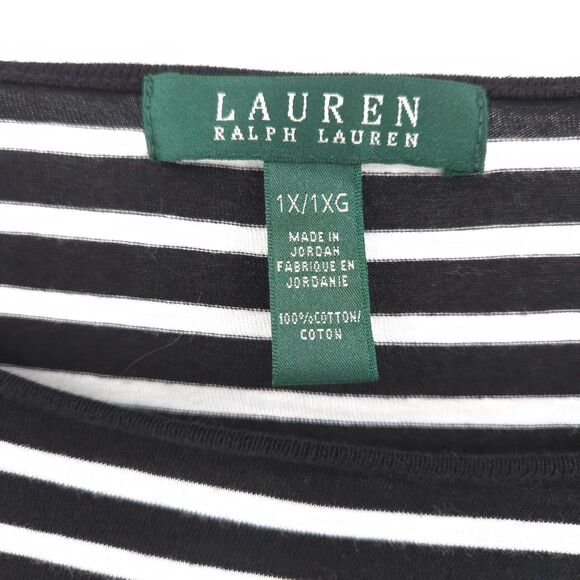 Lauren Ralph Lauren striped stretch knit top Size 1X black/white silver buttons - Picture 4 of 7